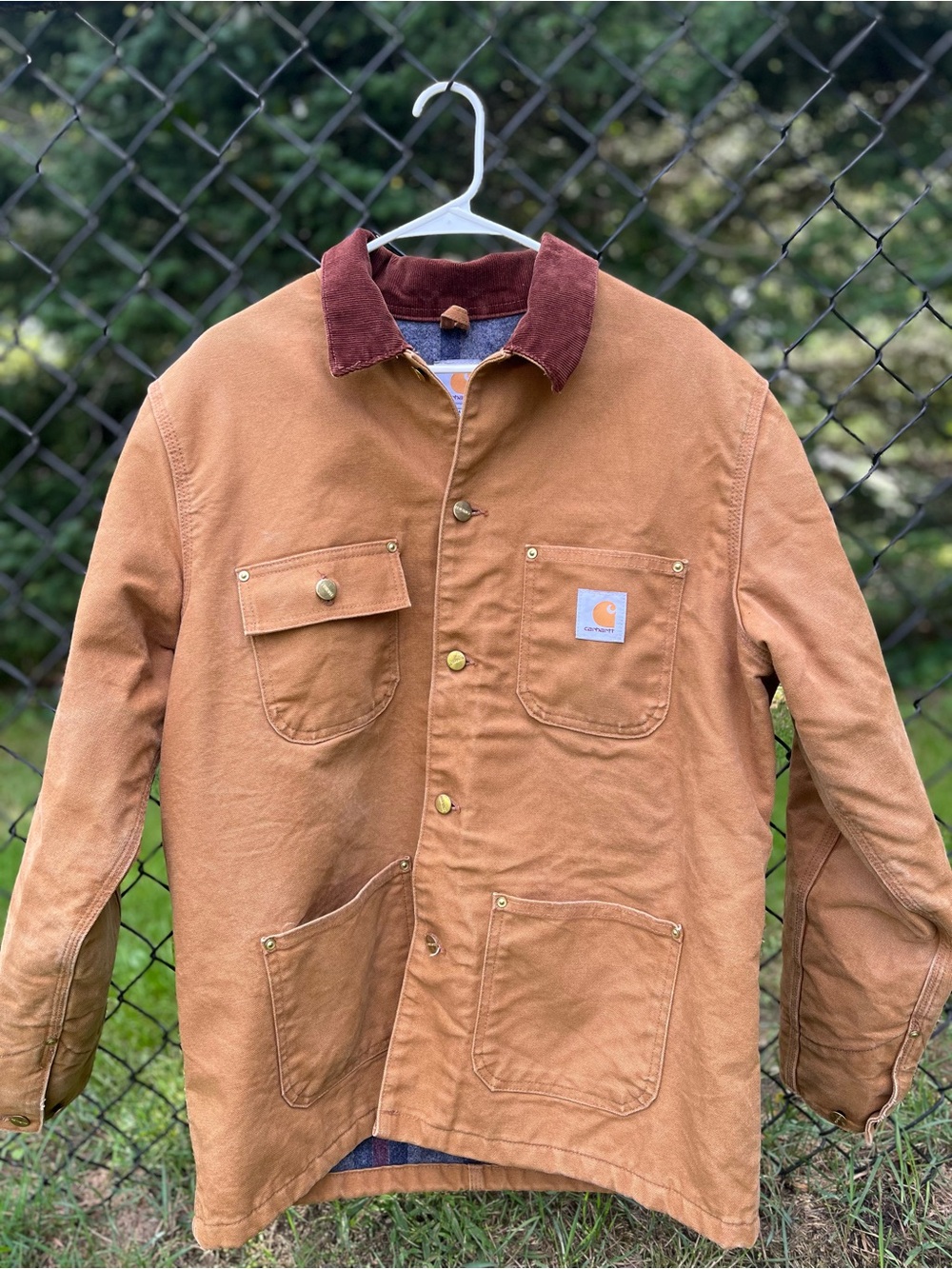 Carhartt Men's Tan Canvas Field Jacket with Brown Corduroy Collar